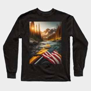 kayak paddle american flag Long Sleeve T-Shirt